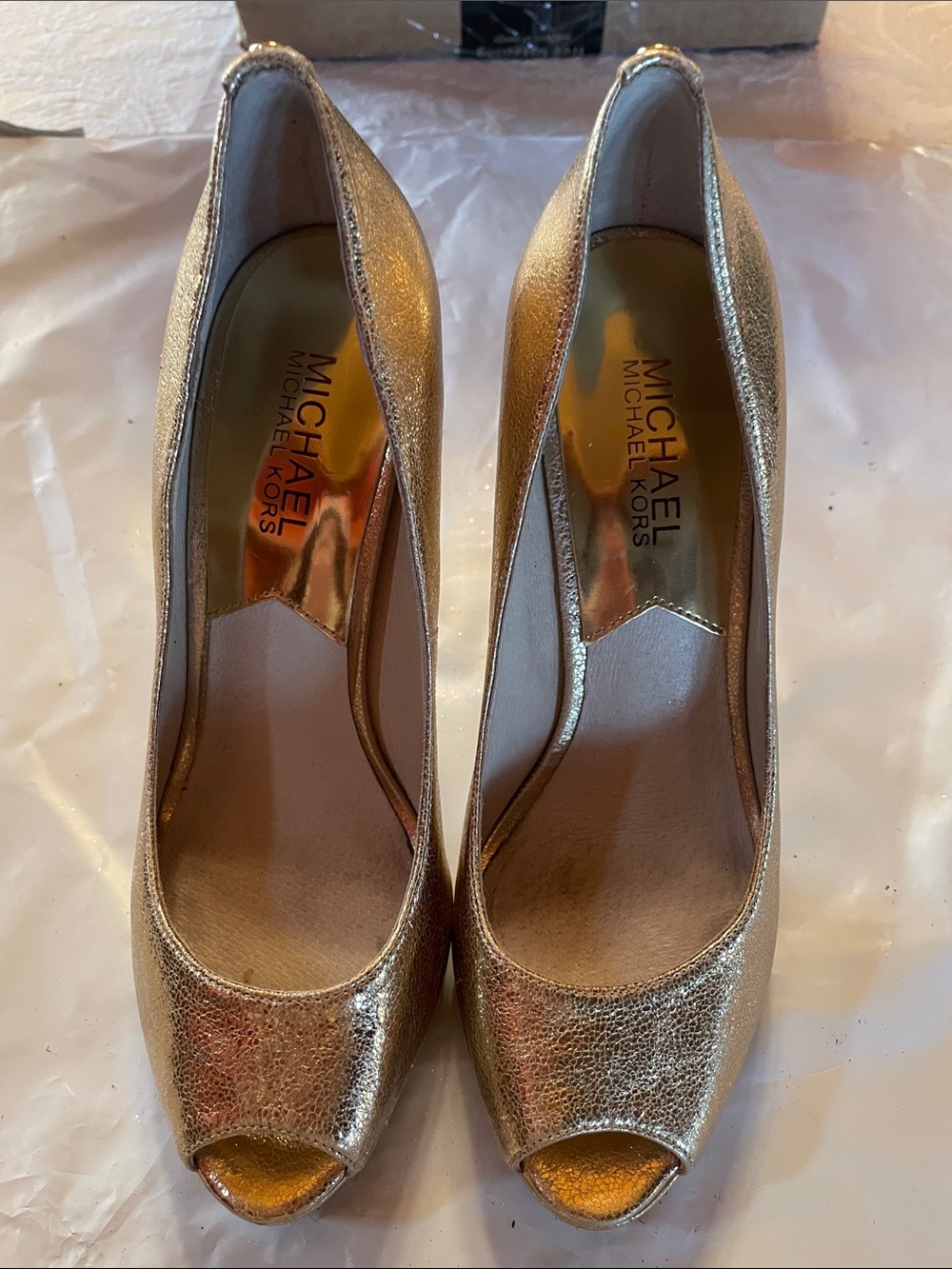 Michael Kors Metallic Gold Peep-Toe Heels Sz 5 1/2 M